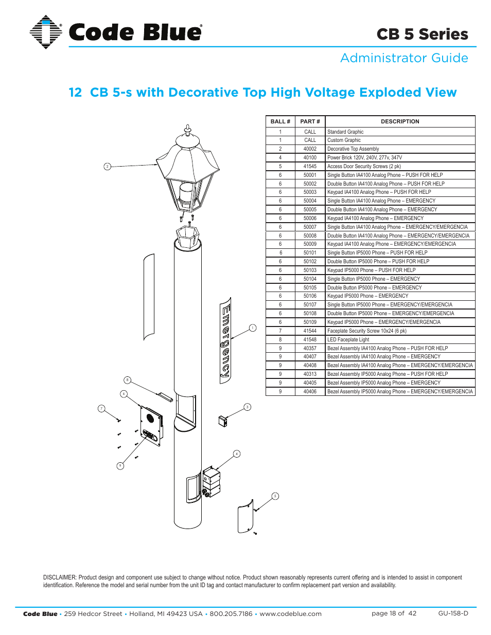 Cb 5 series, Administrator guide | Code Blue CB 5-S ECONOMICAL SLIM HELP POINT User Manual | Page 18 / 42