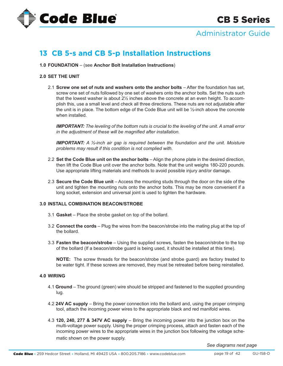 Cb 5 series | Code Blue CB 5-S ECONOMICAL SLIM HELP POINT User Manual | Page 19 / 42