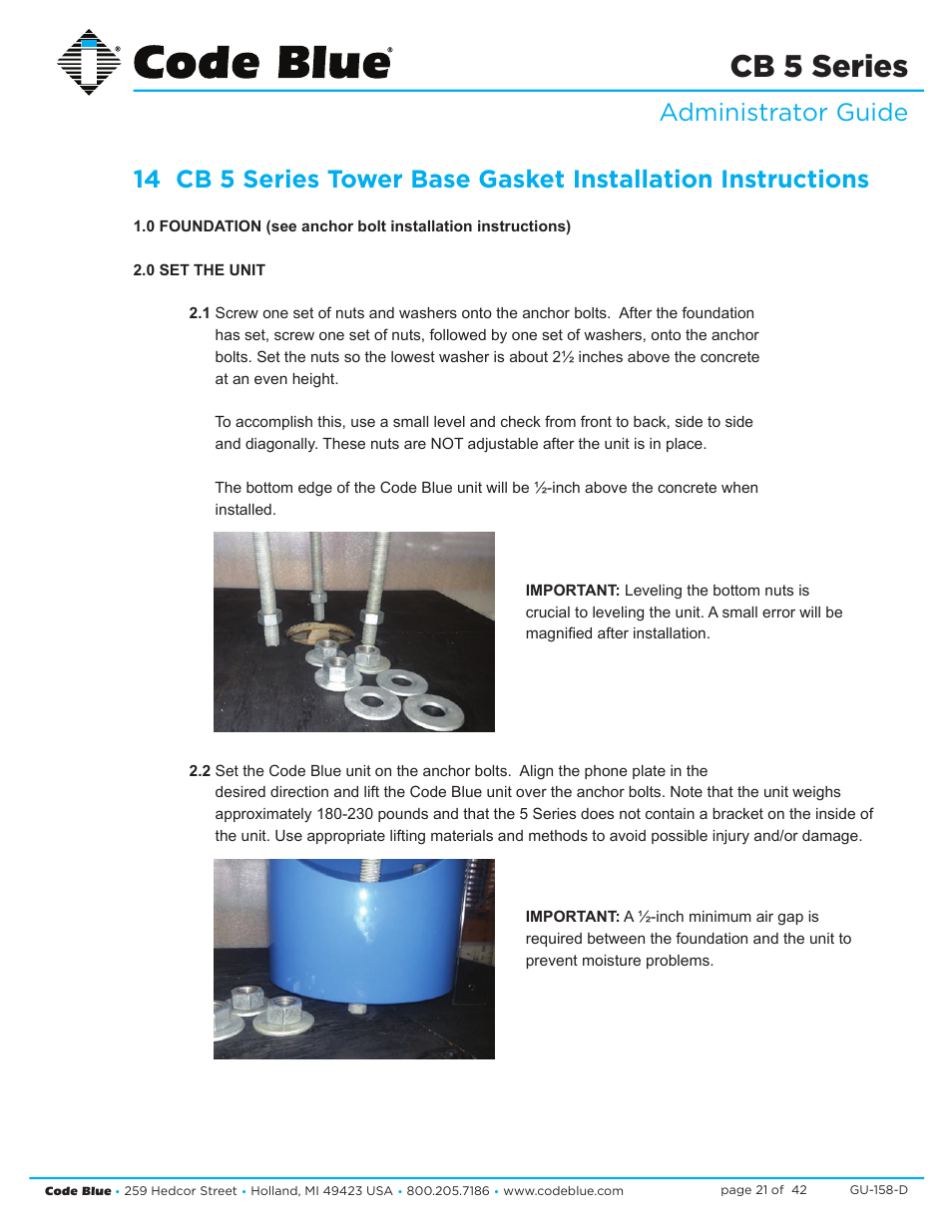 Cb 5 series | Code Blue CB 5-S ECONOMICAL SLIM HELP POINT User Manual | Page 21 / 42