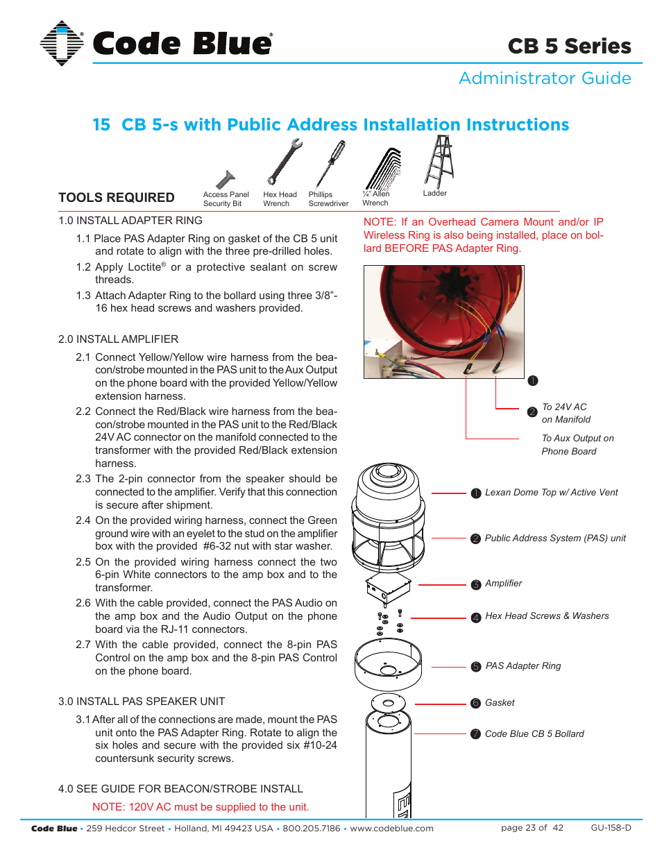 Cb 5 series, Tools required | Code Blue CB 5-S ECONOMICAL SLIM HELP POINT User Manual | Page 23 / 42