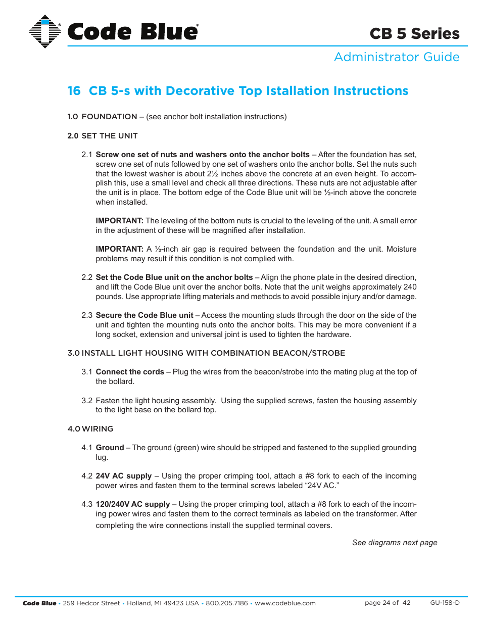 Cb 5 series | Code Blue CB 5-S ECONOMICAL SLIM HELP POINT User Manual | Page 24 / 42