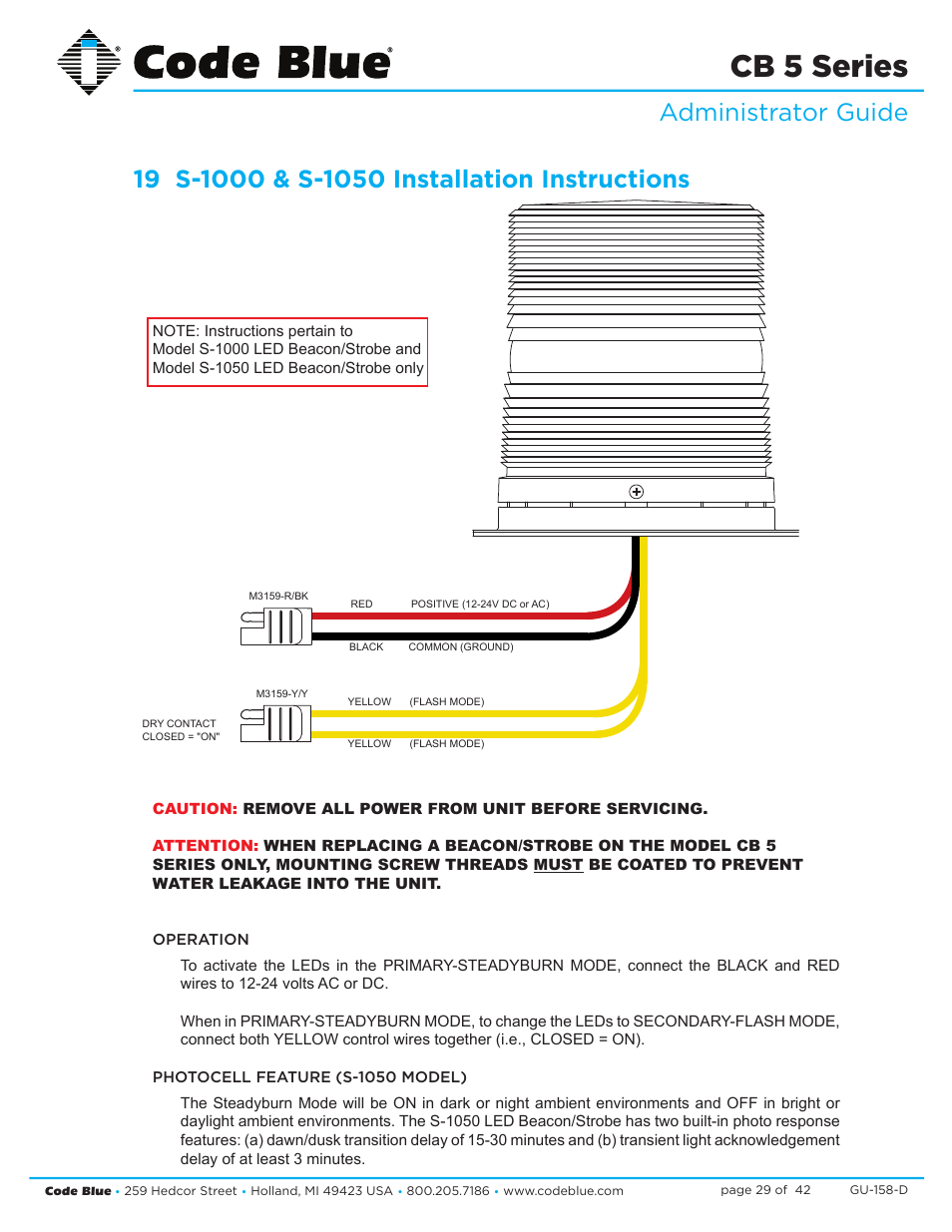 Cb 5 series | Code Blue CB 5-S ECONOMICAL SLIM HELP POINT User Manual | Page 29 / 42