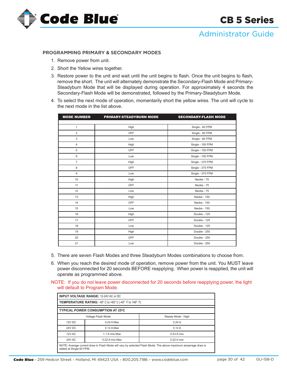 Cb 5 series, Administrator guide | Code Blue CB 5-S ECONOMICAL SLIM HELP POINT User Manual | Page 30 / 42