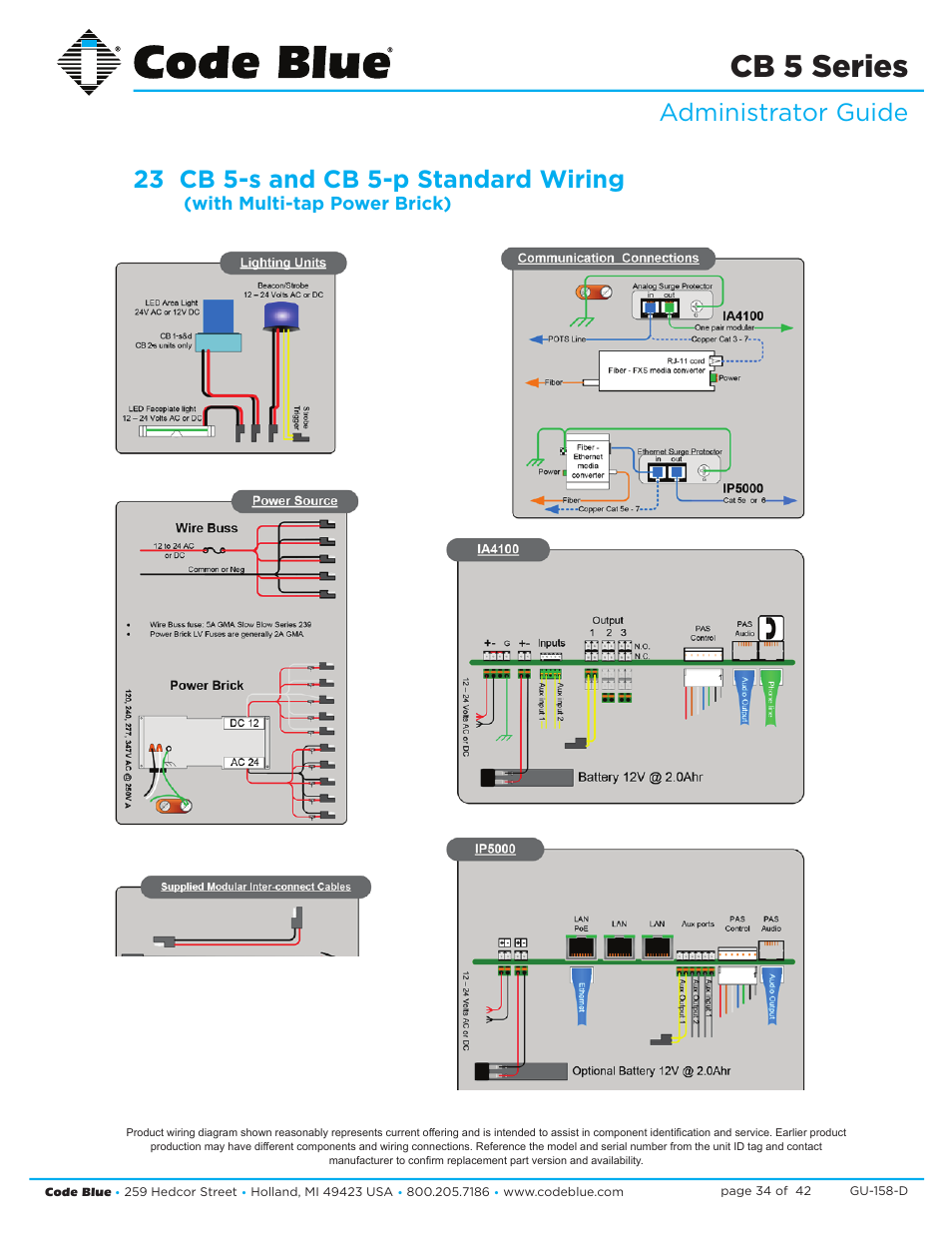 Cb 5 series, With multi-tap power brick) | Code Blue CB 5-S ECONOMICAL SLIM HELP POINT User Manual | Page 34 / 42