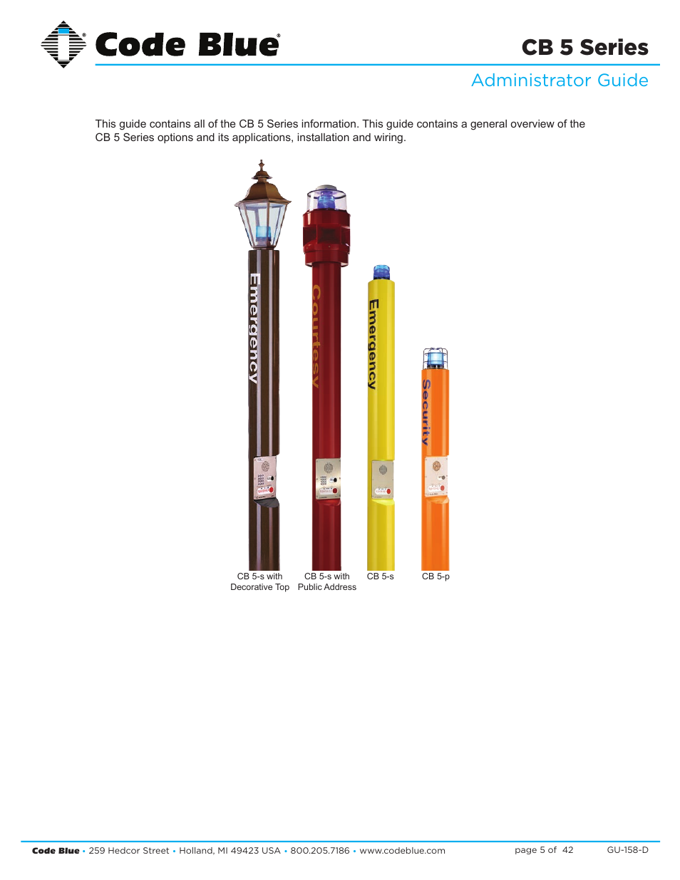 Cb 5 series, Administrator guide | Code Blue CB 5-S ECONOMICAL SLIM HELP POINT User Manual | Page 5 / 42