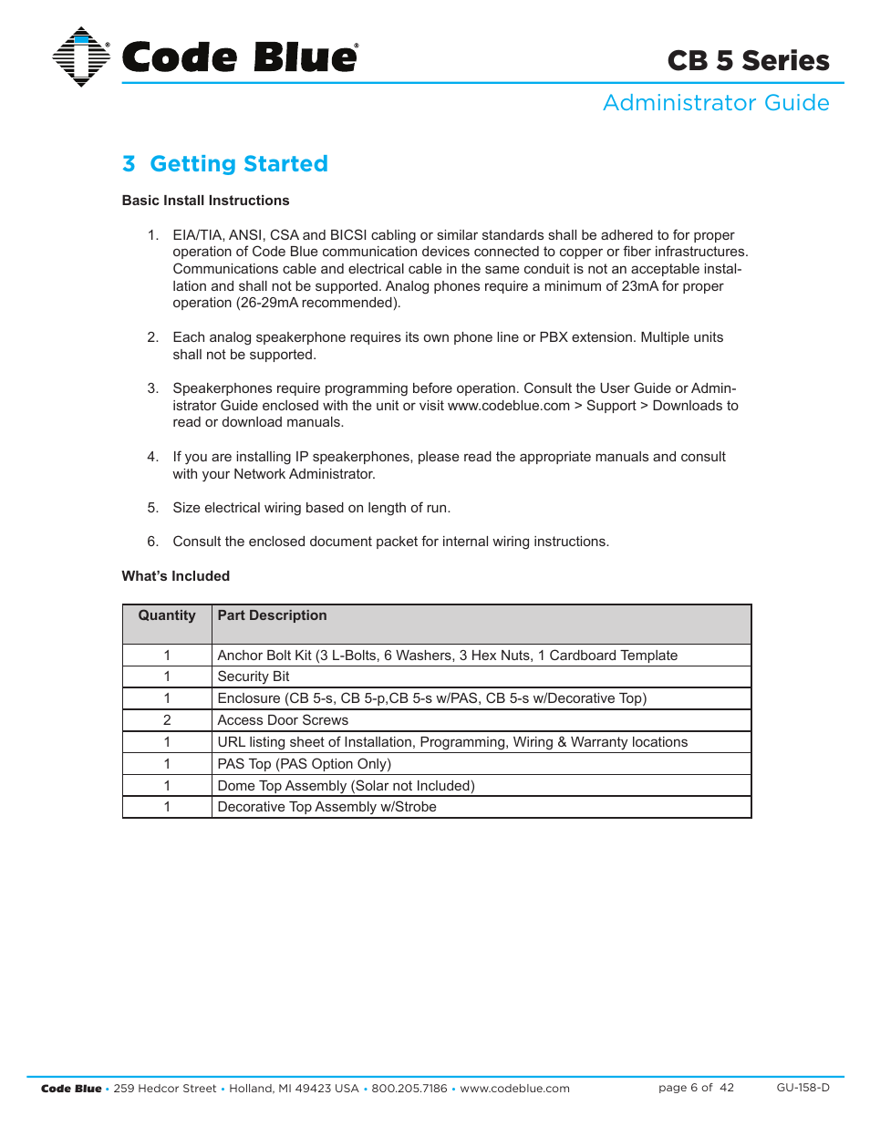 Cb 5 series, Administrator guide 3 getting started | Code Blue CB 5-S ECONOMICAL SLIM HELP POINT User Manual | Page 6 / 42