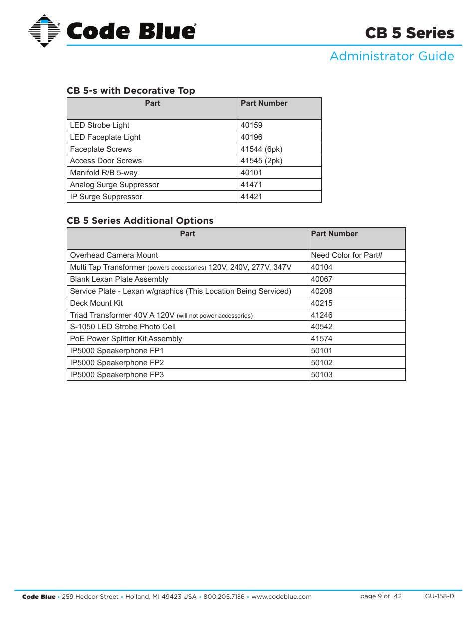 Cb 5 series, Administrator guide | Code Blue CB 5-S ECONOMICAL SLIM HELP POINT User Manual | Page 9 / 42