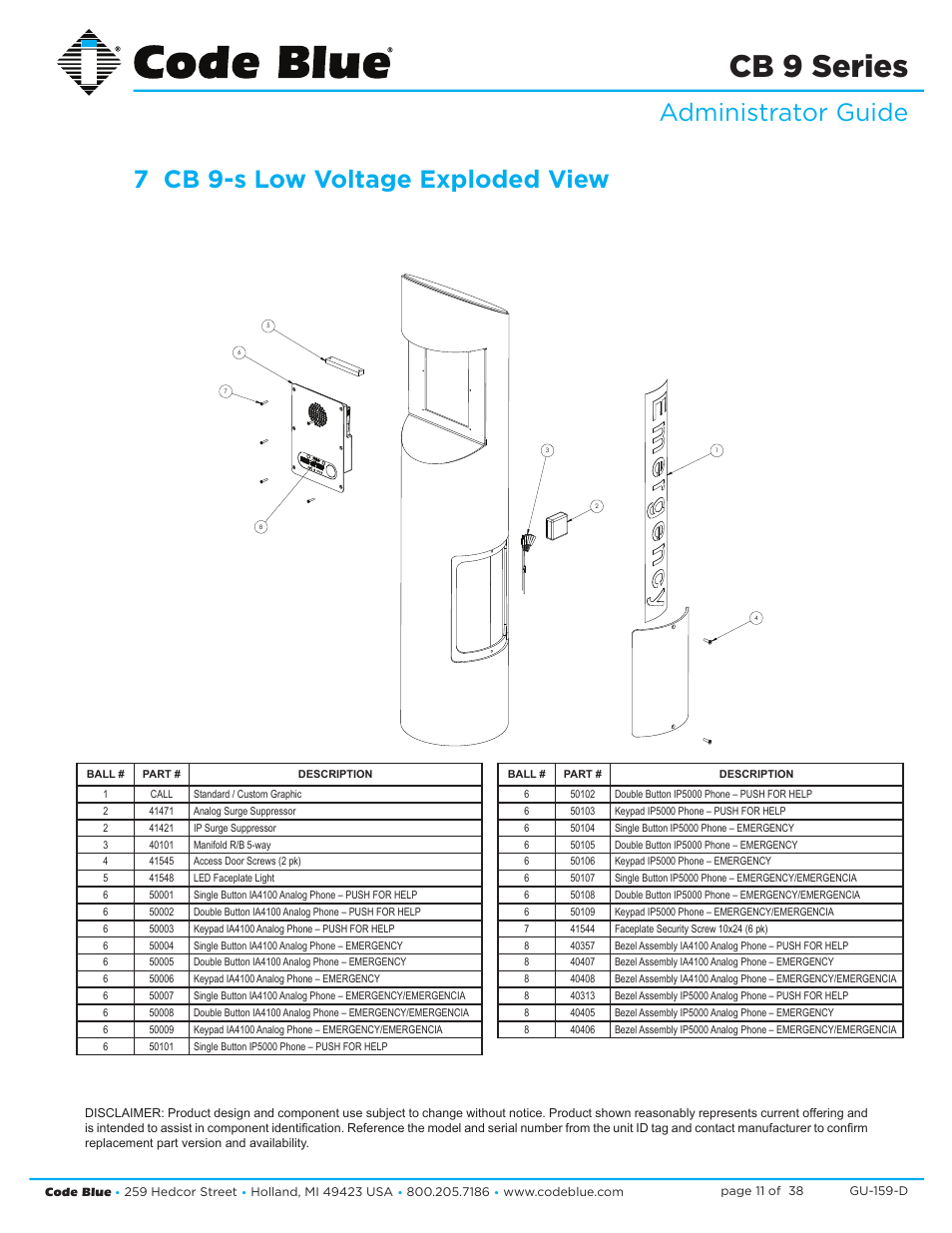 Cb 9 series | Code Blue CB 9-S SIGNATURE SHORT ENCLOSURE User Manual | Page 11 / 38