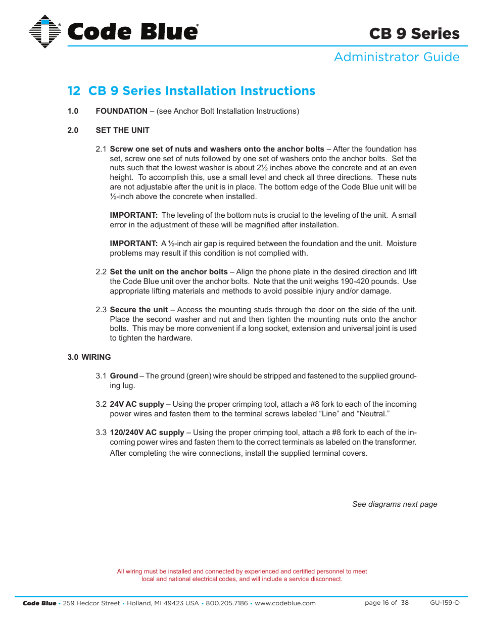 Cb 9 series | Code Blue CB 9-S SIGNATURE SHORT ENCLOSURE User Manual | Page 16 / 38