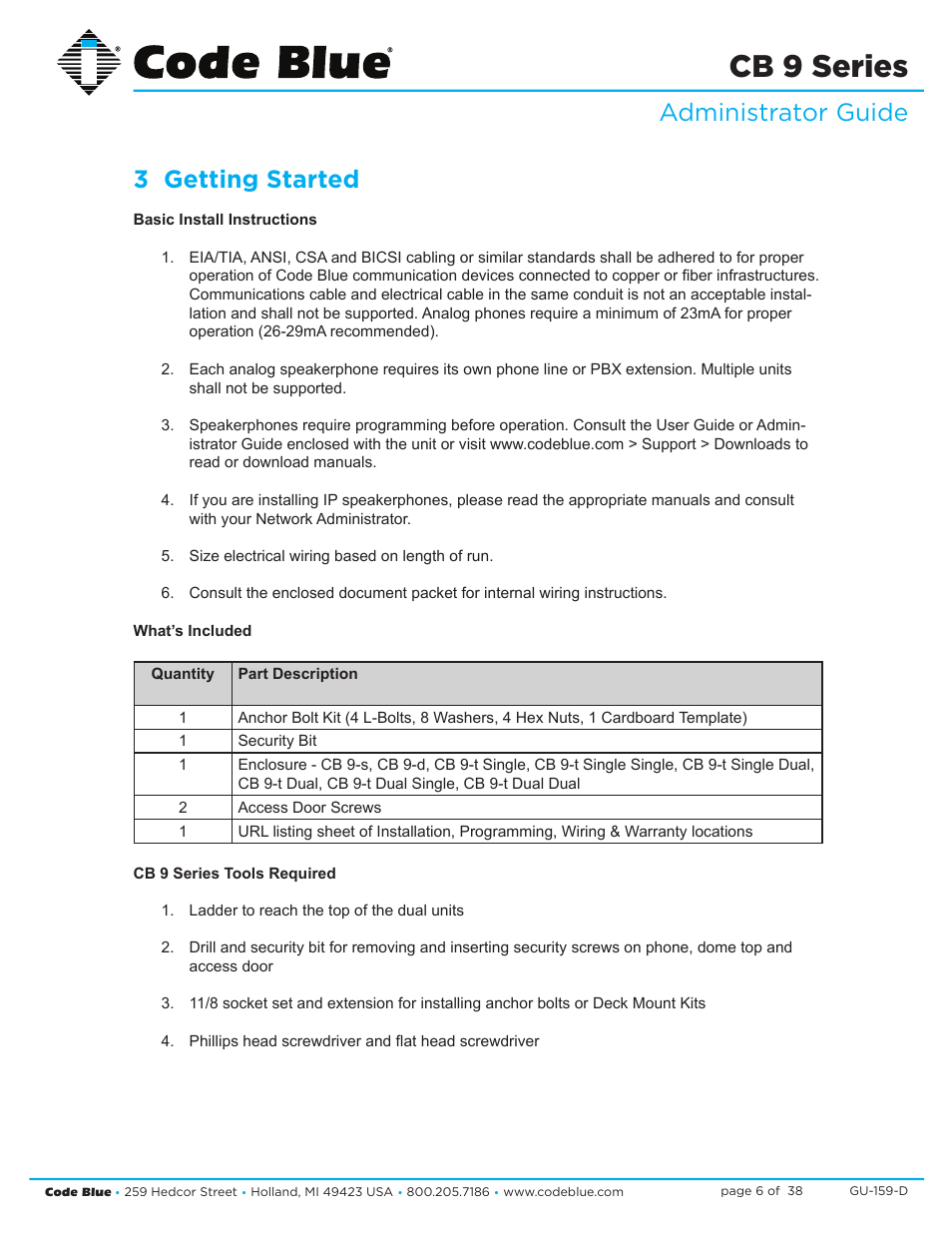 Cb 9 series, Administrator guide 3 getting started | Code Blue CB 9-S SIGNATURE SHORT ENCLOSURE User Manual | Page 6 / 38