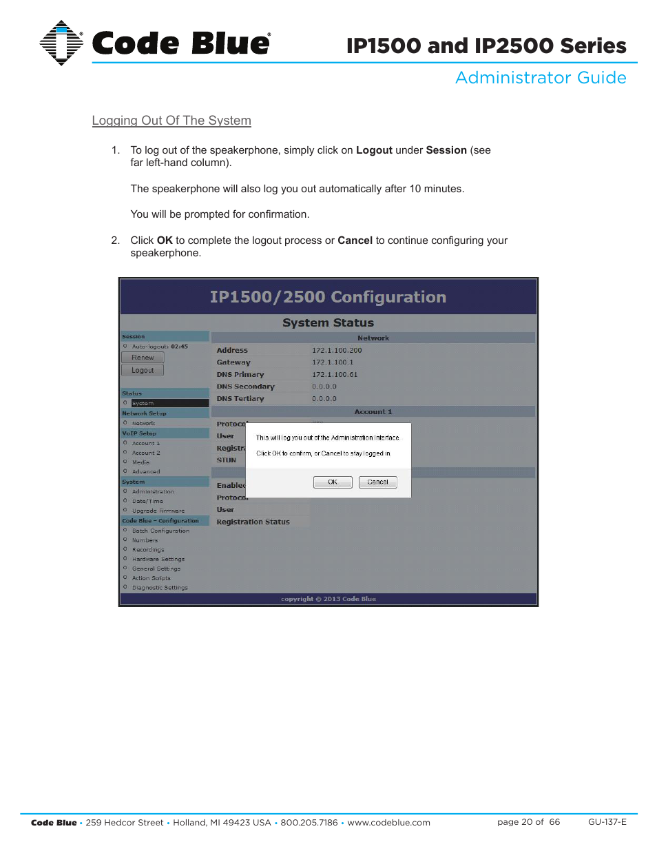 Administrator guide | Code Blue IP1500 VOIP SPEAKERPHONE User Manual | Page 20 / 66