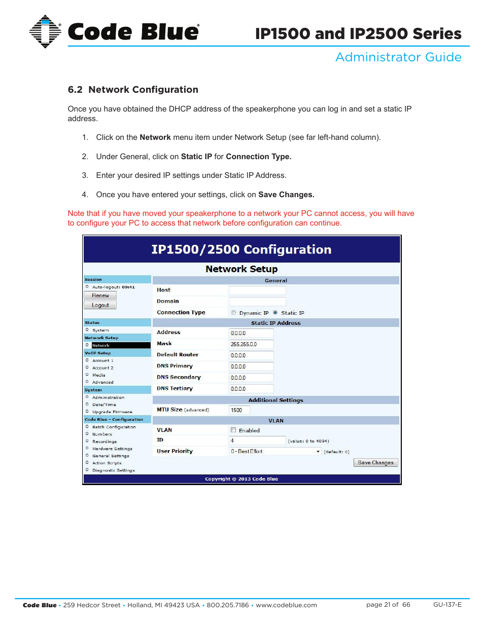 Administrator guide | Code Blue IP1500 VOIP SPEAKERPHONE User Manual | Page 21 / 66