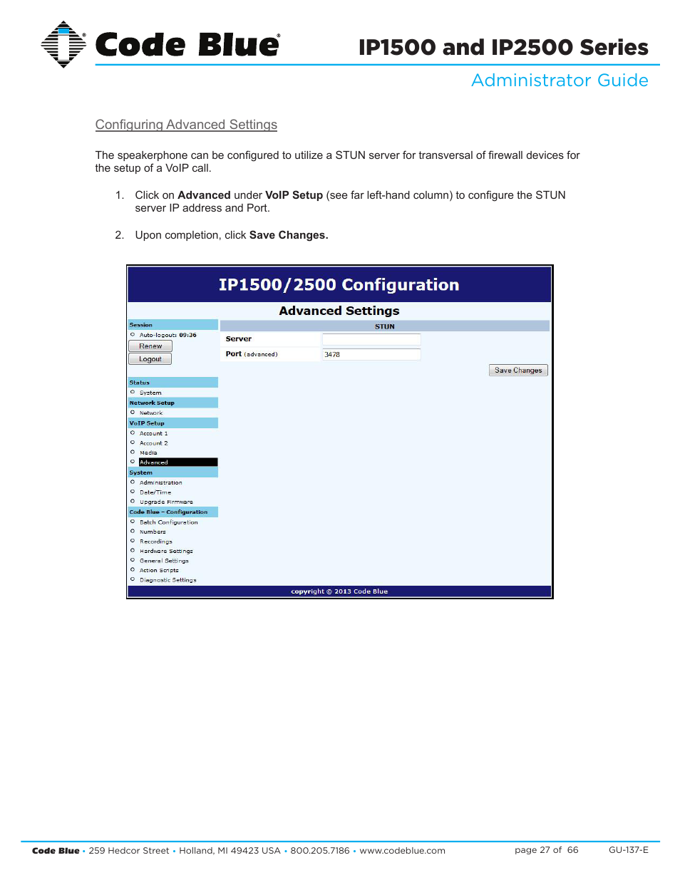 Administrator guide | Code Blue IP1500 VOIP SPEAKERPHONE User Manual | Page 27 / 66