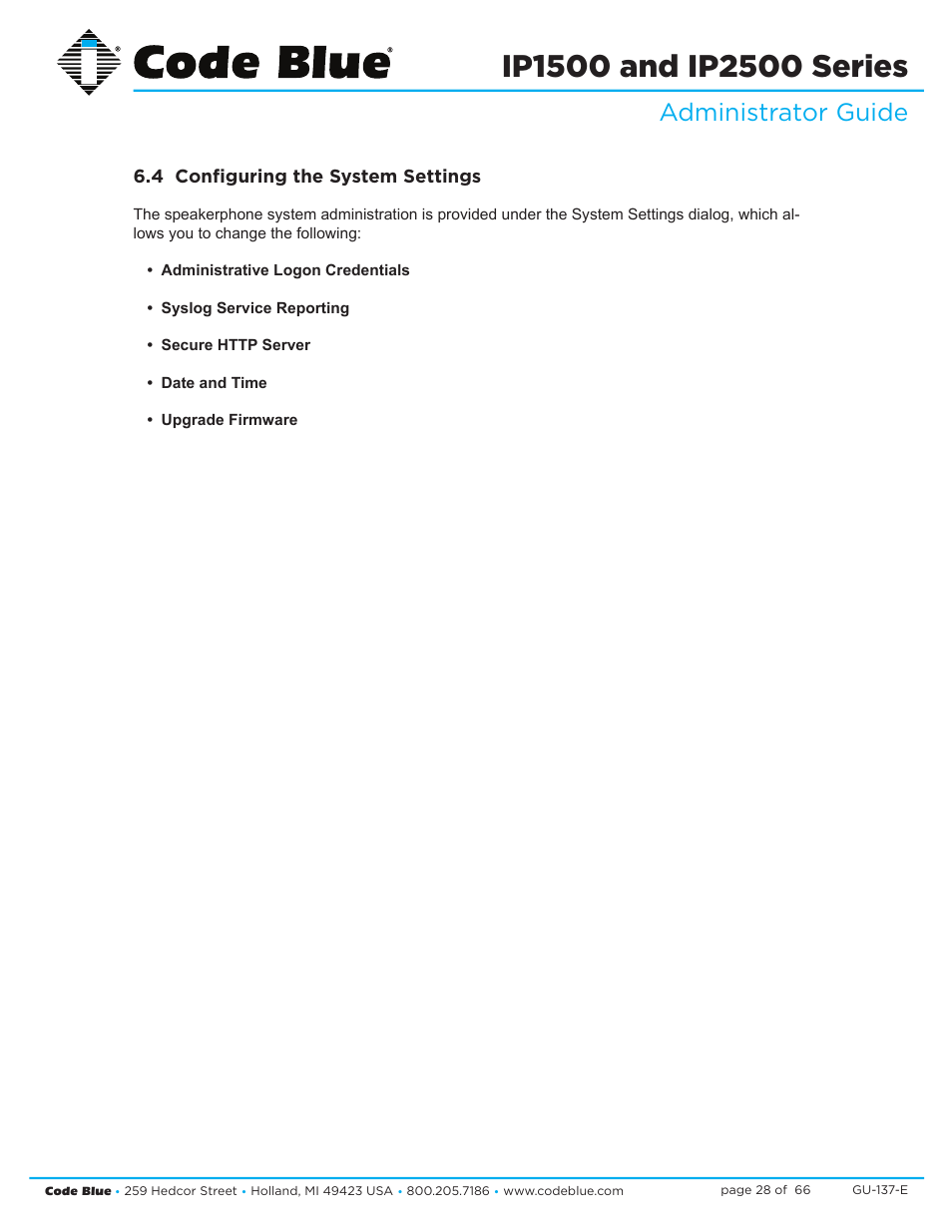 Administrator guide | Code Blue IP1500 VOIP SPEAKERPHONE User Manual | Page 28 / 66