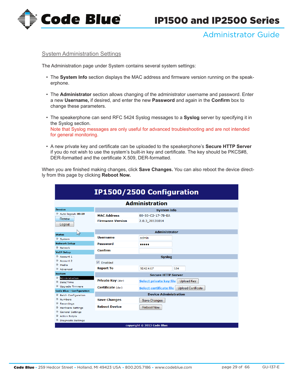 Administrator guide | Code Blue IP1500 VOIP SPEAKERPHONE User Manual | Page 29 / 66