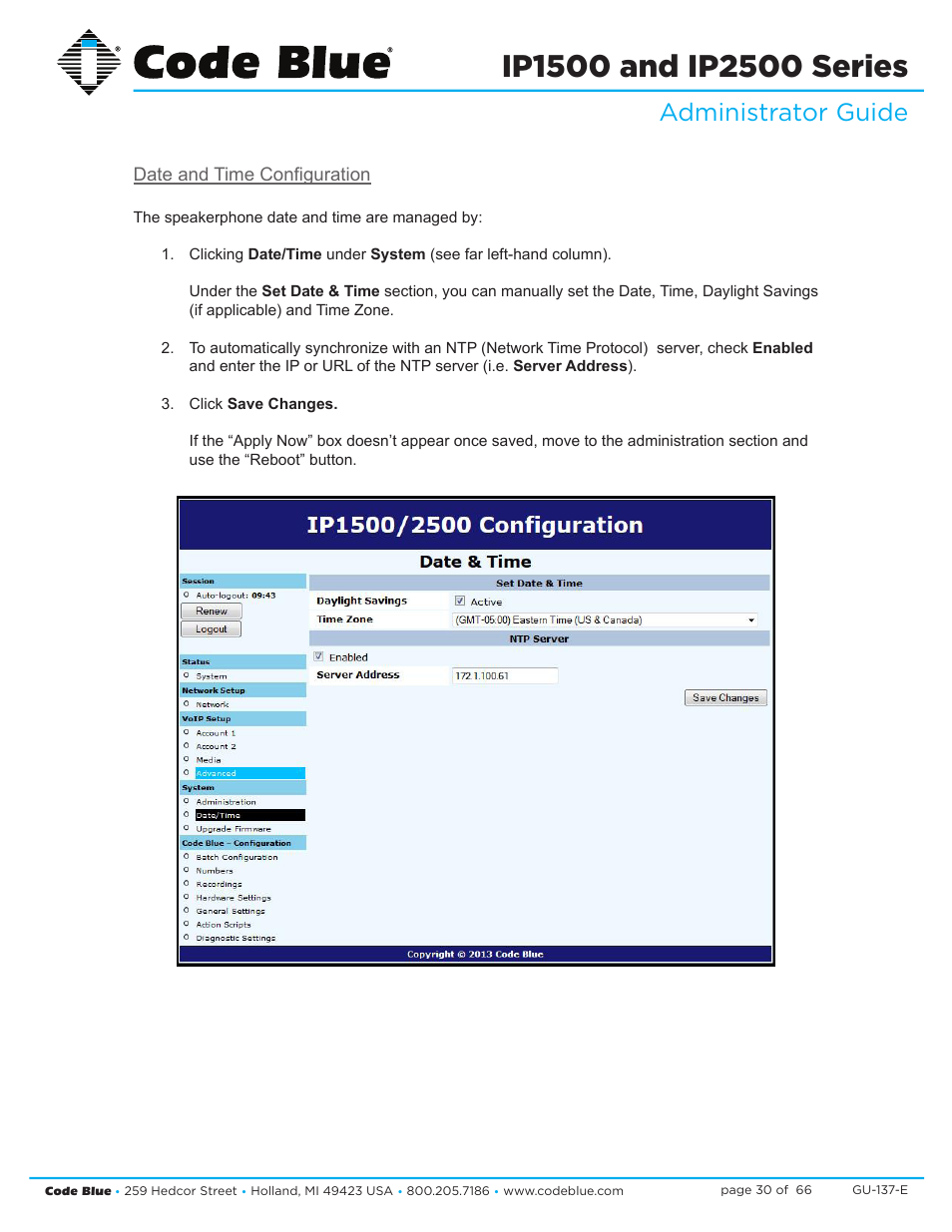 Administrator guide | Code Blue IP1500 VOIP SPEAKERPHONE User Manual | Page 30 / 66