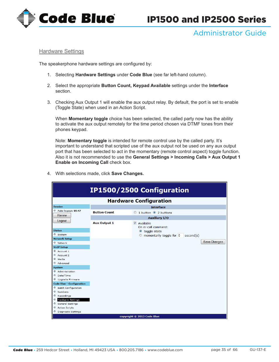 Administrator guide | Code Blue IP1500 VOIP SPEAKERPHONE User Manual | Page 35 / 66