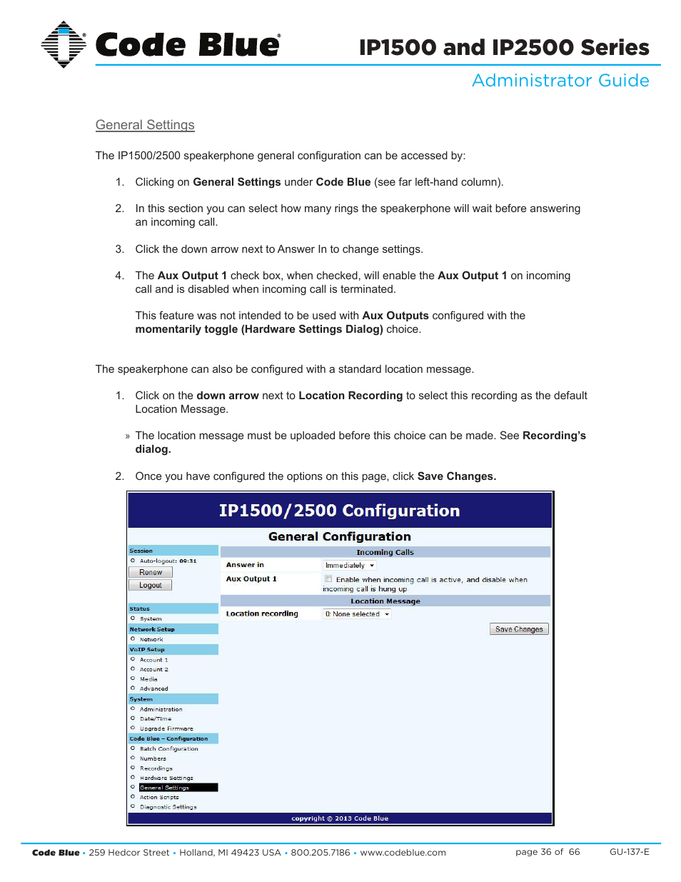 Administrator guide | Code Blue IP1500 VOIP SPEAKERPHONE User Manual | Page 36 / 66