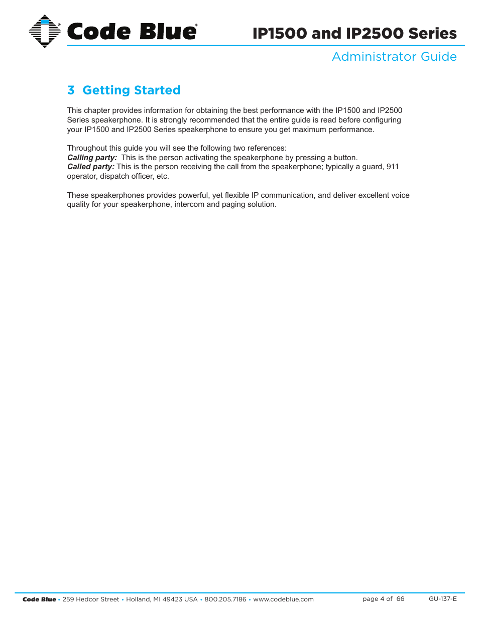 Administrator guide 3 getting started | Code Blue IP1500 VOIP SPEAKERPHONE User Manual | Page 4 / 66