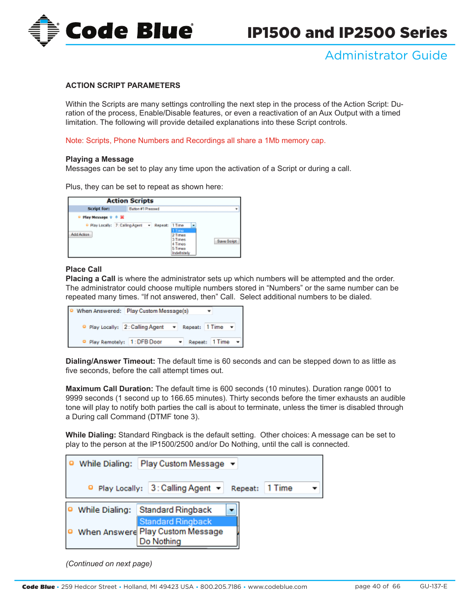 Administrator guide | Code Blue IP1500 VOIP SPEAKERPHONE User Manual | Page 40 / 66