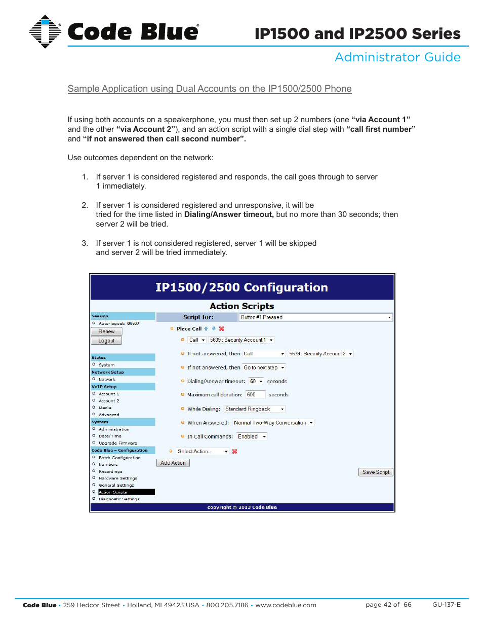 Administrator guide | Code Blue IP1500 VOIP SPEAKERPHONE User Manual | Page 42 / 66