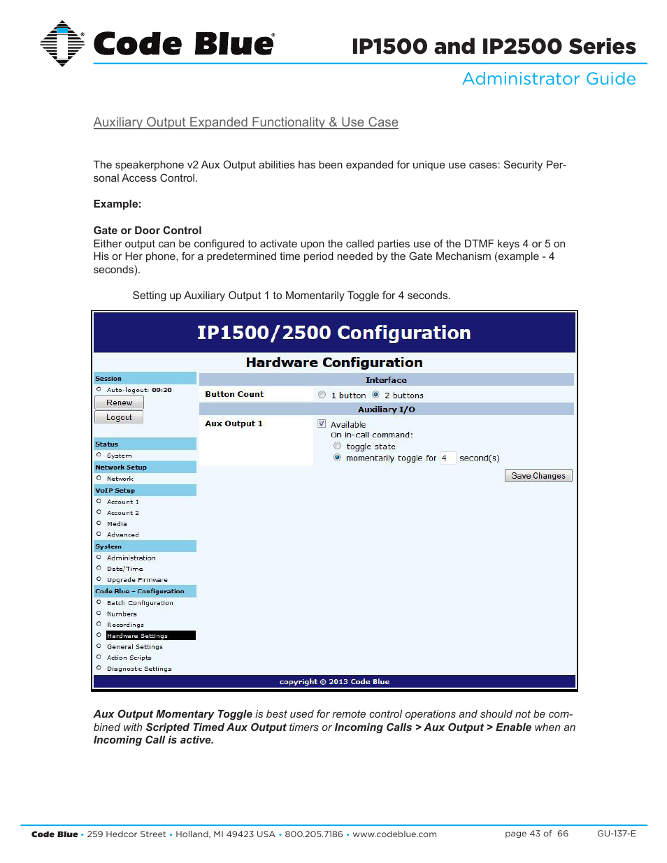 Administrator guide | Code Blue IP1500 VOIP SPEAKERPHONE User Manual | Page 43 / 66