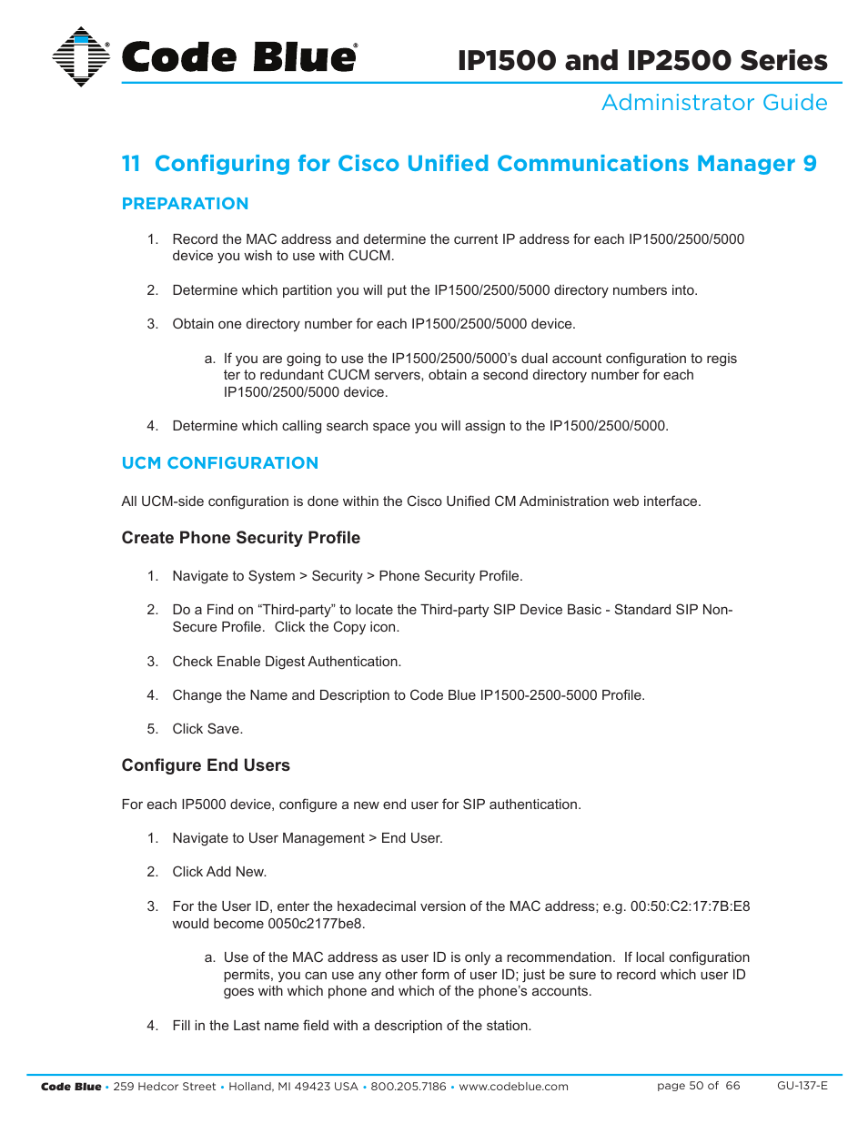 Administrator guide | Code Blue IP1500 VOIP SPEAKERPHONE User Manual | Page 50 / 66