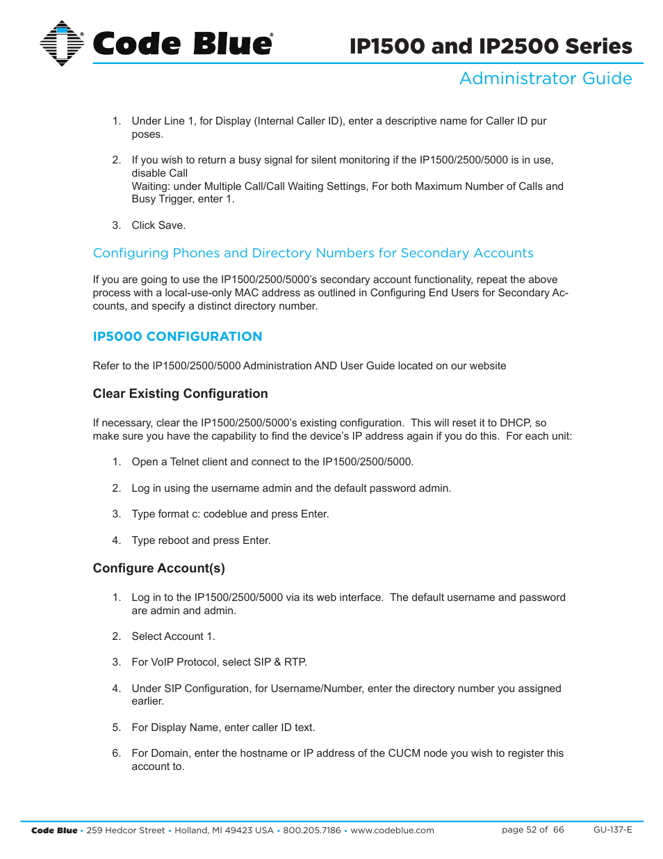 Administrator guide | Code Blue IP1500 VOIP SPEAKERPHONE User Manual | Page 52 / 66