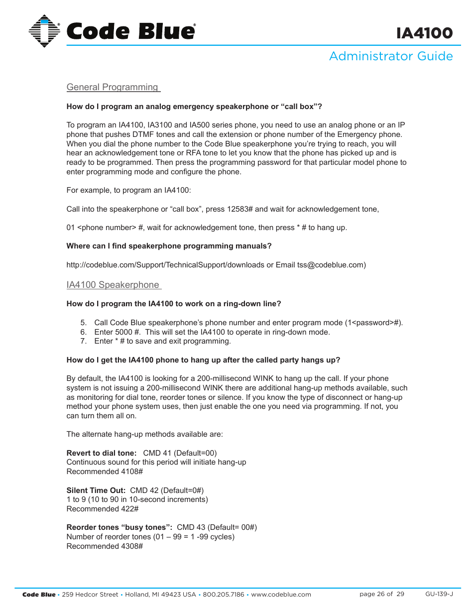 Ia4100, Administrator guide | Code Blue IA4100 SINGLE BUTTON ANALOG SPEAKERPHONE User Manual | Page 26 / 29