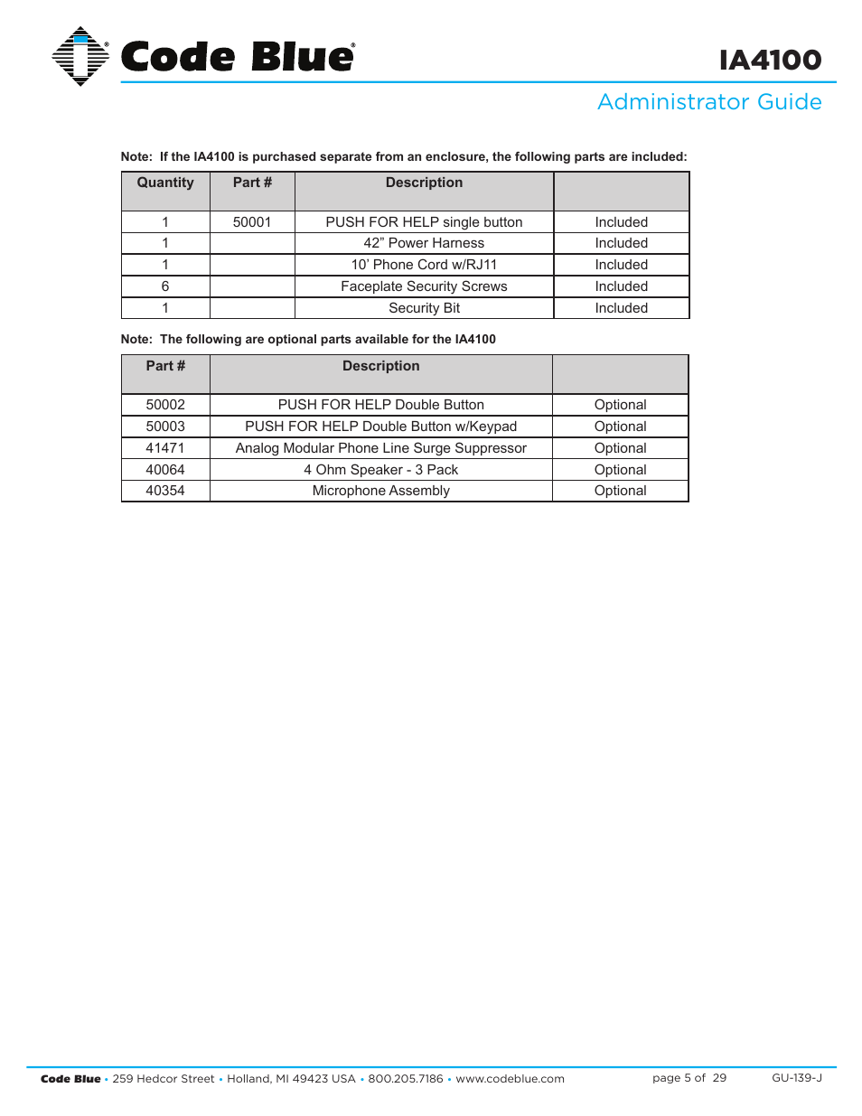 Ia4100, Administrator guide | Code Blue IA4100 SINGLE BUTTON ANALOG SPEAKERPHONE User Manual | Page 5 / 29