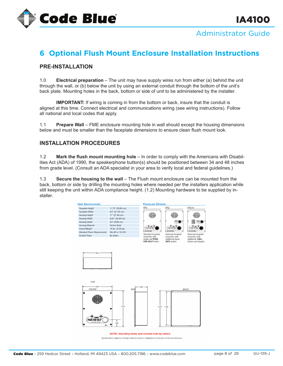 Ia4100, Administrator guide | Code Blue IA4100 SINGLE BUTTON ANALOG SPEAKERPHONE User Manual | Page 8 / 29