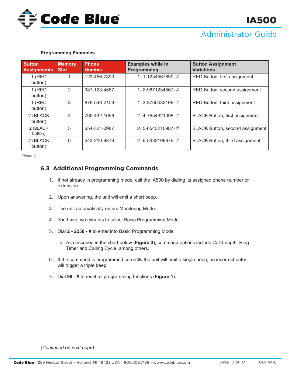 Ia500, Administrator guide | Code Blue IA500-S SINGLE BUTTON ANALOG SURFACE MOUNT User Manual | Page 10 / 17