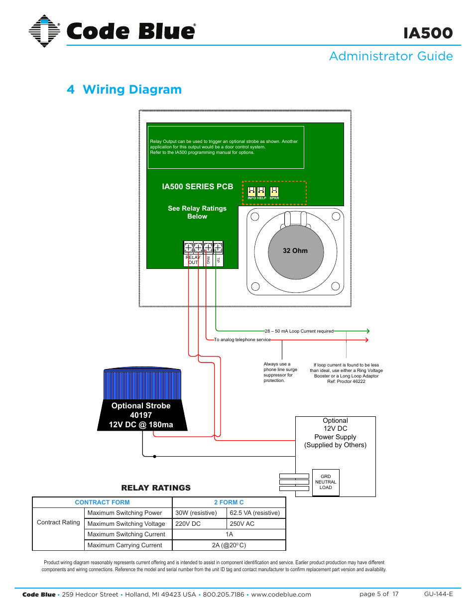 Ia500, Administrator guide 4 wiring diagram | Code Blue IA500-S SINGLE BUTTON ANALOG SURFACE MOUNT User Manual | Page 5 / 17