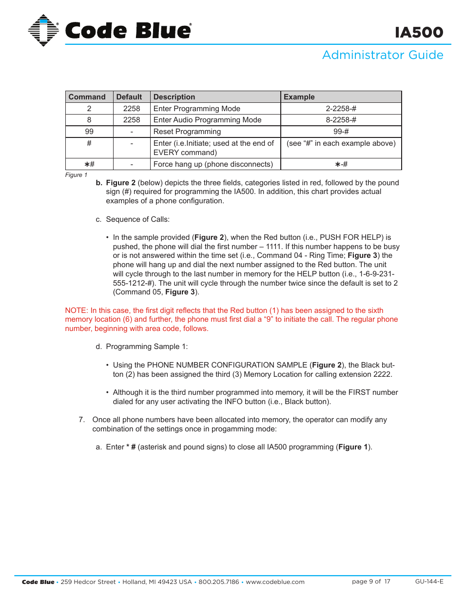 Ia500, Administrator guide | Code Blue IA500-S SINGLE BUTTON ANALOG SURFACE MOUNT User Manual | Page 9 / 17