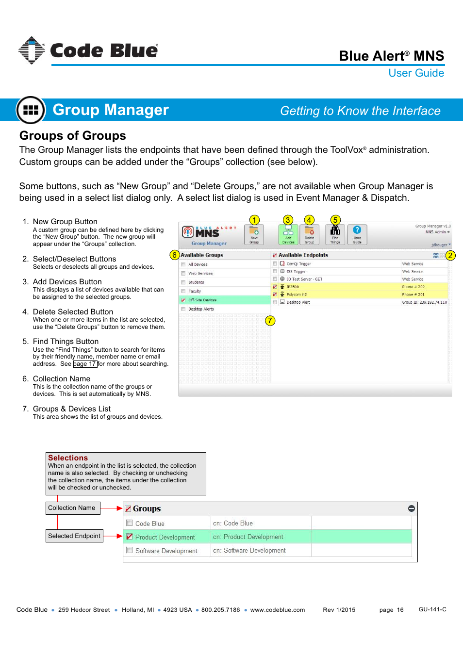 Group manager, Getting to know the interface, Blue alert | Groups of groups, User guide | Code Blue BLUE ALERT MNS MASS NOTIFICATION SOFTWARE User Manual | Page 16 / 76