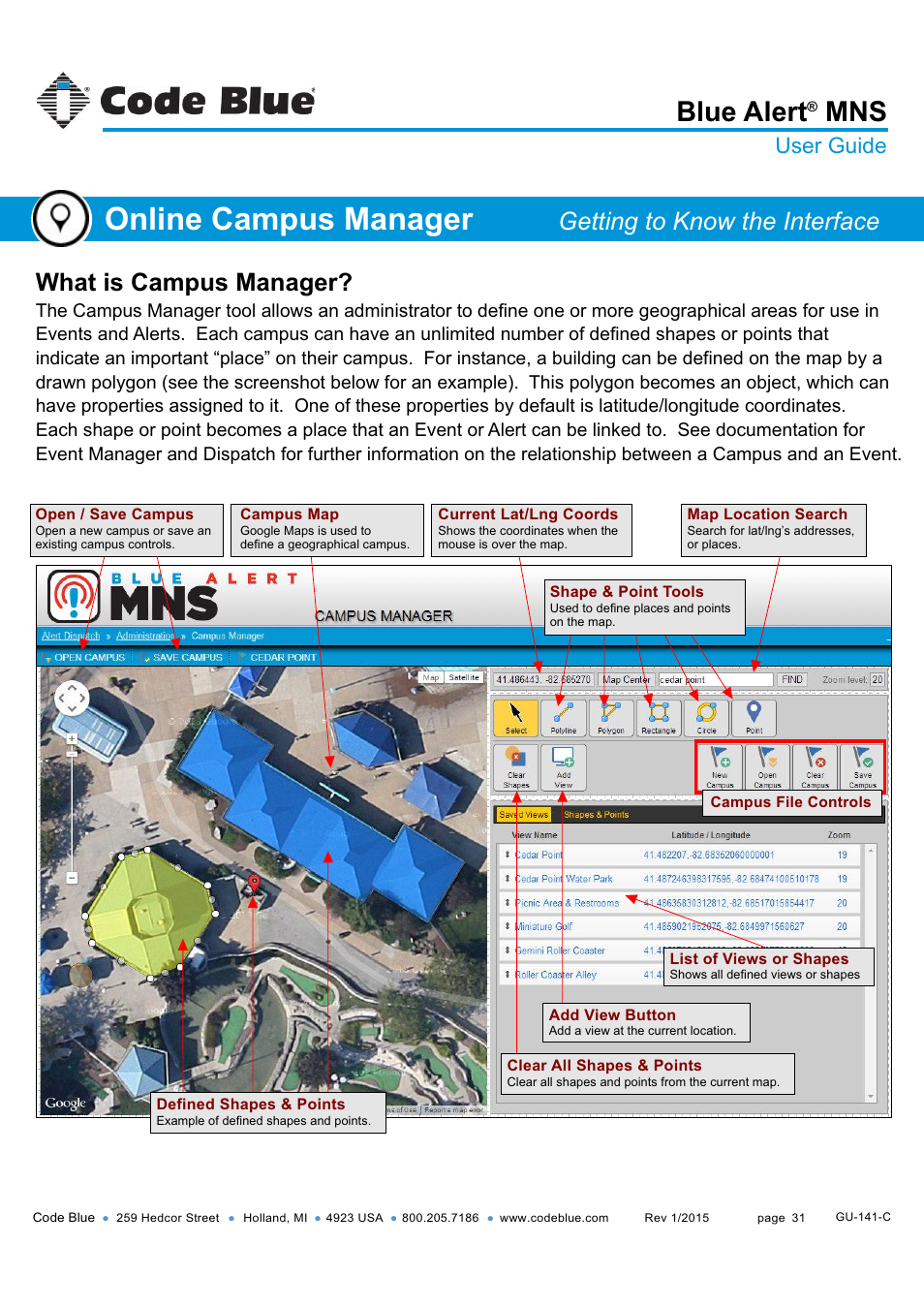 Online campus manager, Getting to know the interface, Blue alert | What is campus manager, User guide | Code Blue BLUE ALERT MNS MASS NOTIFICATION SOFTWARE User Manual | Page 31 / 76