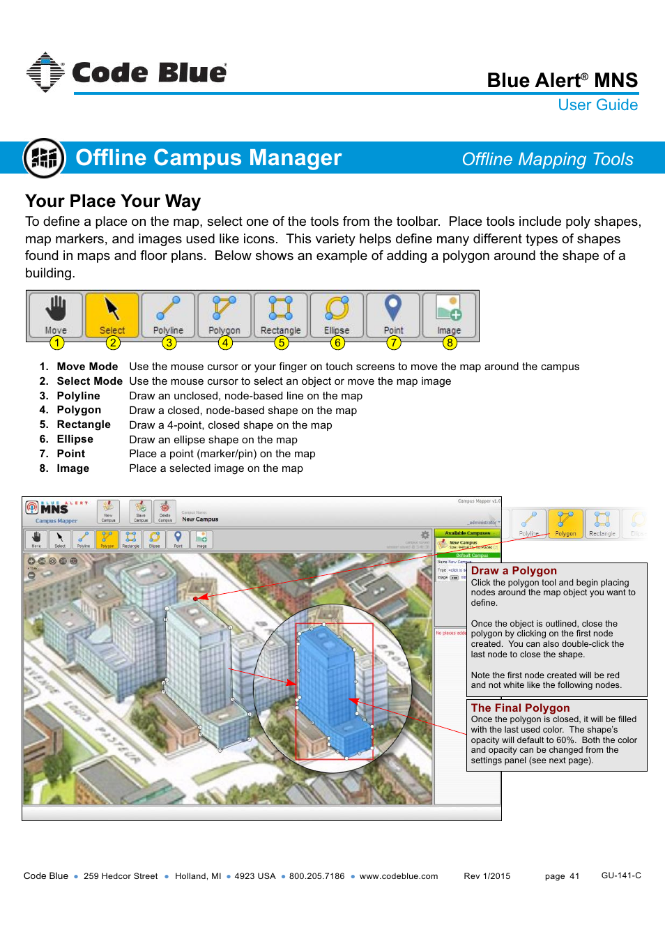 Offline mapping tools, Offline campus manager, Blue alert | Your place your way, User guide | Code Blue BLUE ALERT MNS MASS NOTIFICATION SOFTWARE User Manual | Page 41 / 76