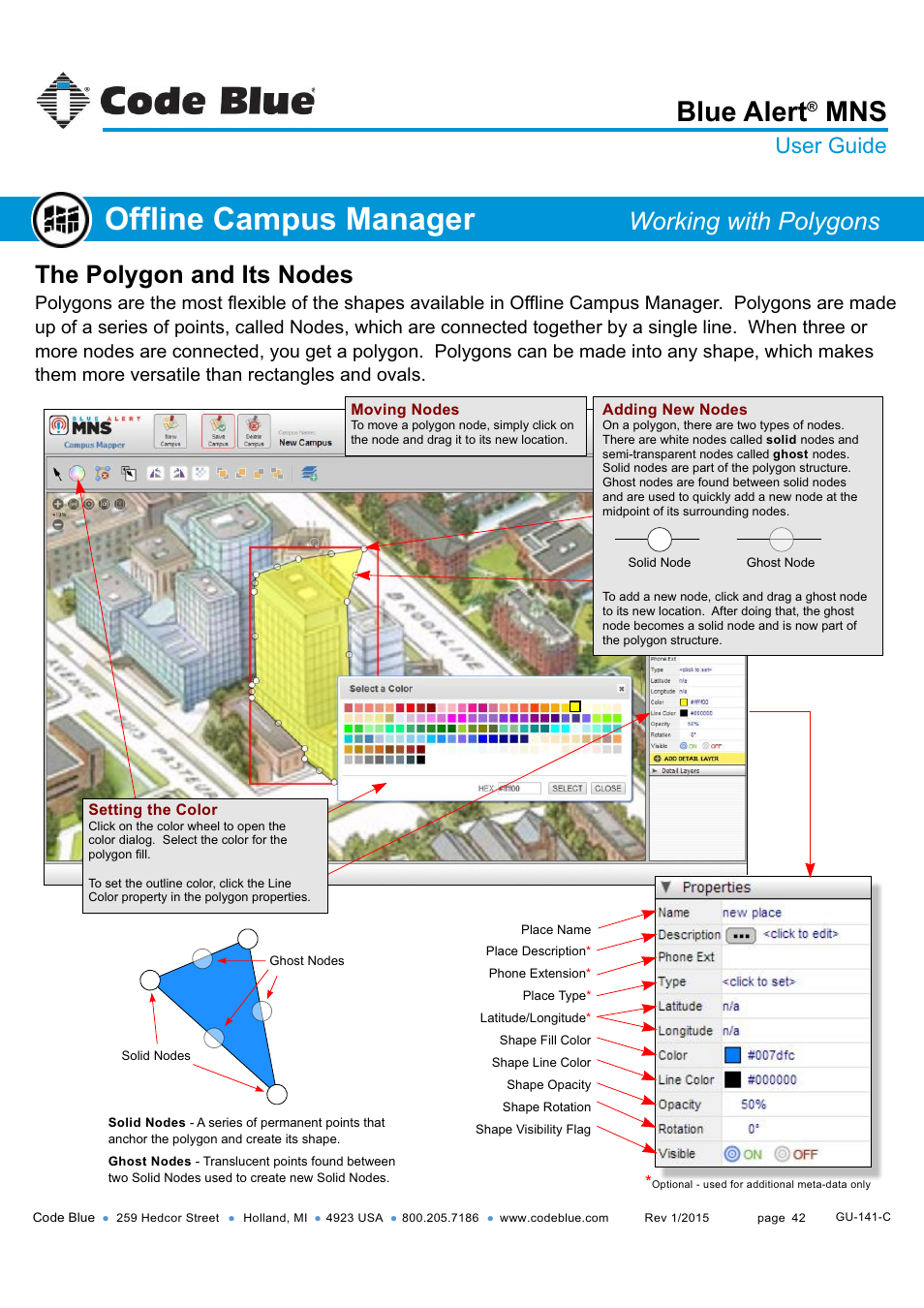 Working with polygons, Offline campus manager, Blue alert | The polygon and its nodes, User guide | Code Blue BLUE ALERT MNS MASS NOTIFICATION SOFTWARE User Manual | Page 42 / 76