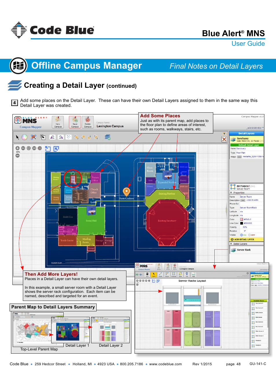 Offline campus manager, Blue alert, Creating a detail layer | User guide | Code Blue BLUE ALERT MNS MASS NOTIFICATION SOFTWARE User Manual | Page 48 / 76
