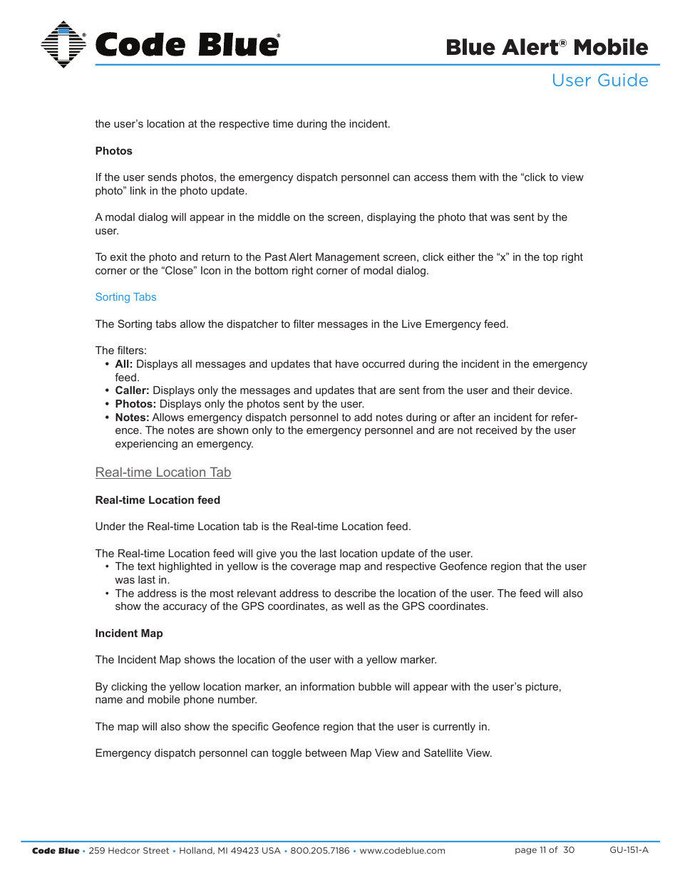 Blue alert® mobile, User guide | Code Blue BLUE ALERT MOBILE User Manual | Page 11 / 30
