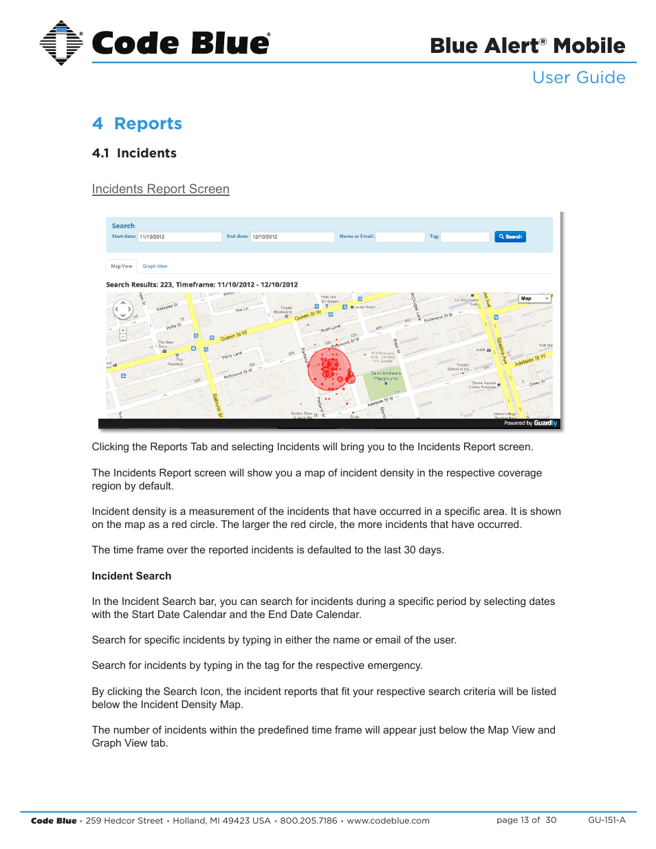 Blue alert® mobile, Blue alert mobile powered by guardly, User guide 4 reports | Code Blue BLUE ALERT MOBILE User Manual | Page 13 / 30