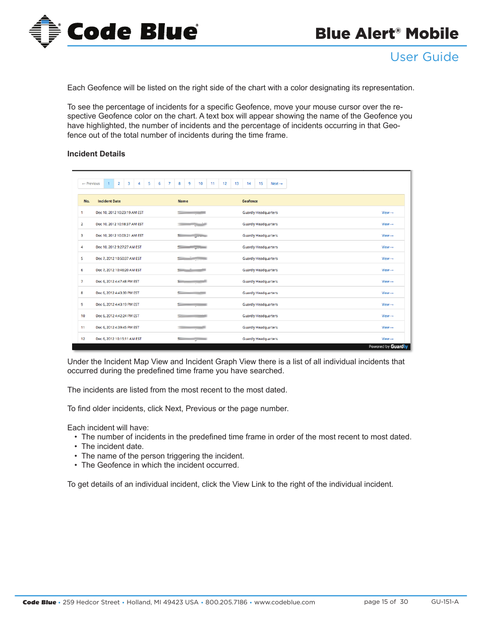 Blue alert® mobile, Blue alert mobile powered by guardly, User guide | Code Blue BLUE ALERT MOBILE User Manual | Page 15 / 30
