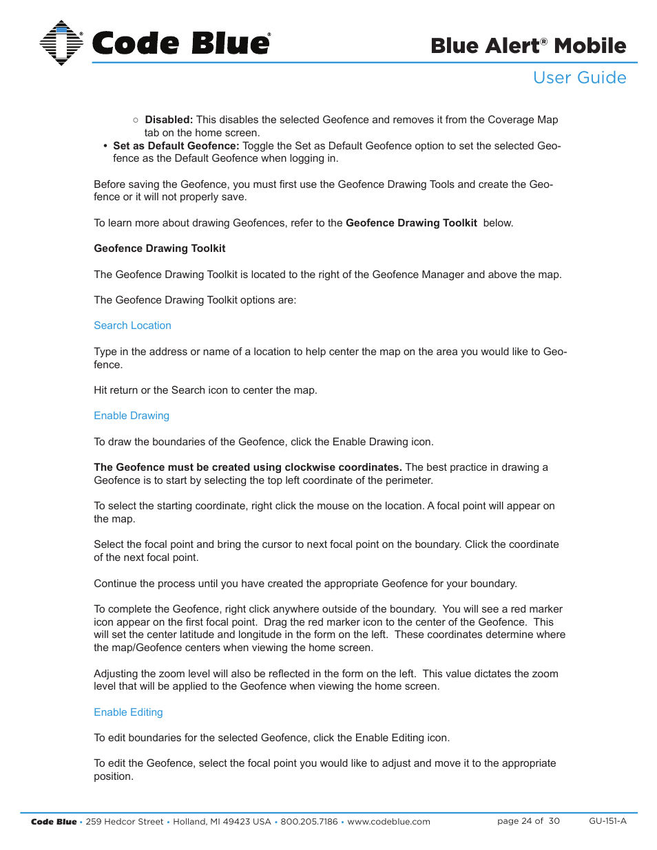 Blue alert® mobile, User guide | Code Blue BLUE ALERT MOBILE User Manual | Page 24 / 30