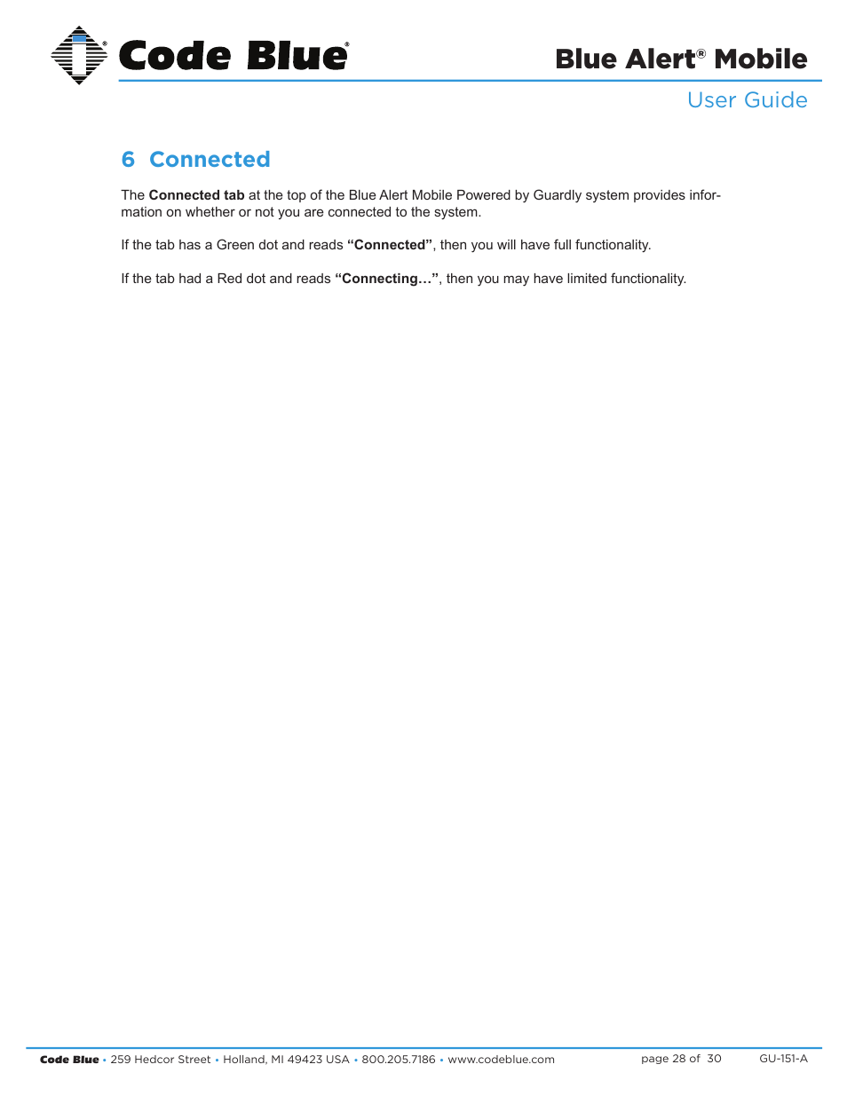 Blue alert® mobile, User guide 6 connected | Code Blue BLUE ALERT MOBILE User Manual | Page 28 / 30