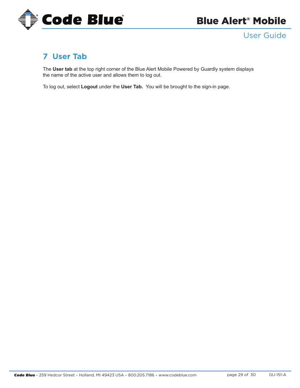 Blue alert® mobile, User guide 7 user tab | Code Blue BLUE ALERT MOBILE User Manual | Page 29 / 30