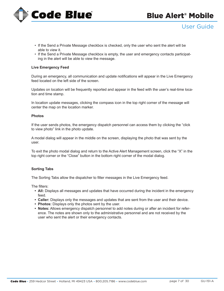 Blue alert® mobile, User guide | Code Blue BLUE ALERT MOBILE User Manual | Page 7 / 30