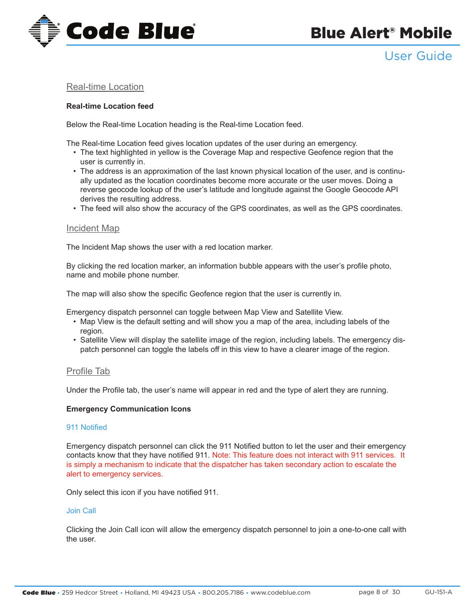 Blue alert® mobile, User guide | Code Blue BLUE ALERT MOBILE User Manual | Page 8 / 30