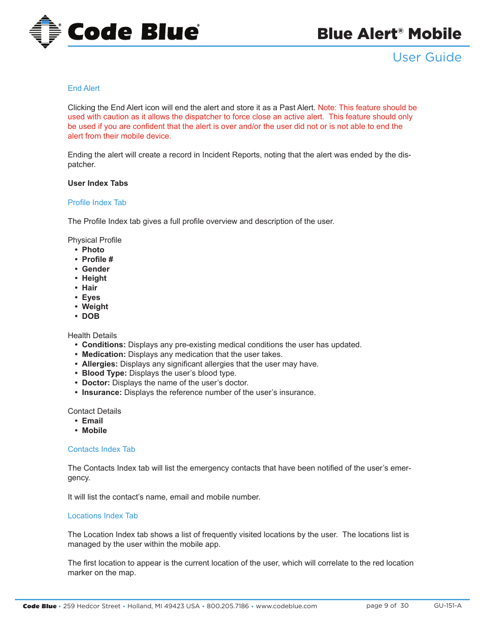 Blue alert® mobile, User guide | Code Blue BLUE ALERT MOBILE User Manual | Page 9 / 30