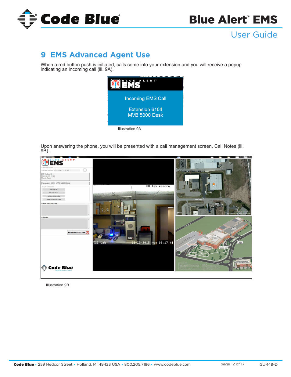 Blue alert, User guide, 9 ems advanced agent use | Code Blue BLUE ALERT EMS EVENT MANAGEMENT SOFTWARE User Manual | Page 12 / 17