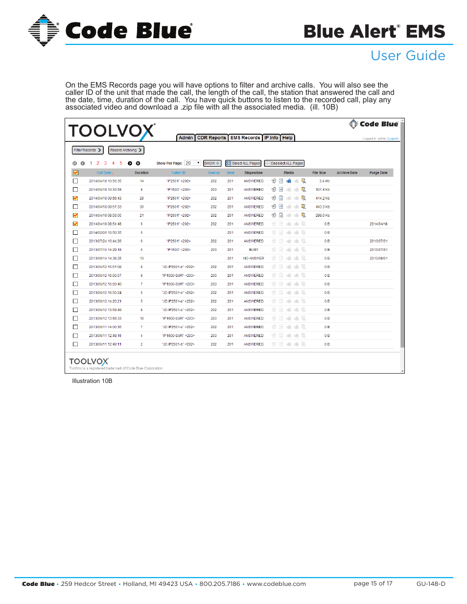 Blue alert, User guide | Code Blue BLUE ALERT EMS EVENT MANAGEMENT SOFTWARE User Manual | Page 15 / 17